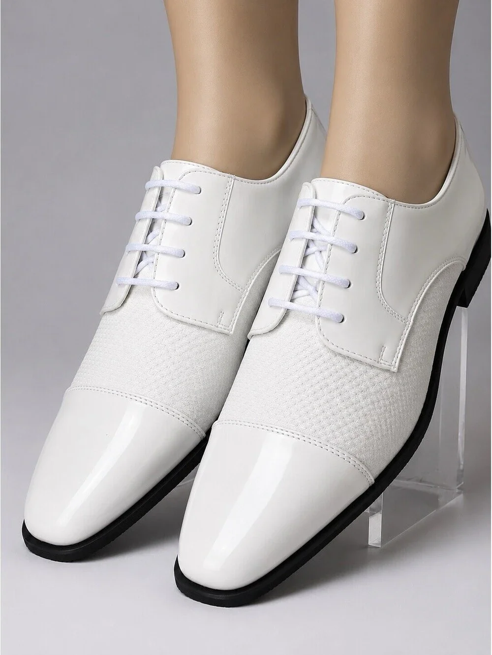 Bruno Marc White Cap Toe Oxford Dress Shoes Men’s 8.5 Wedding Church Prom Tuxedo